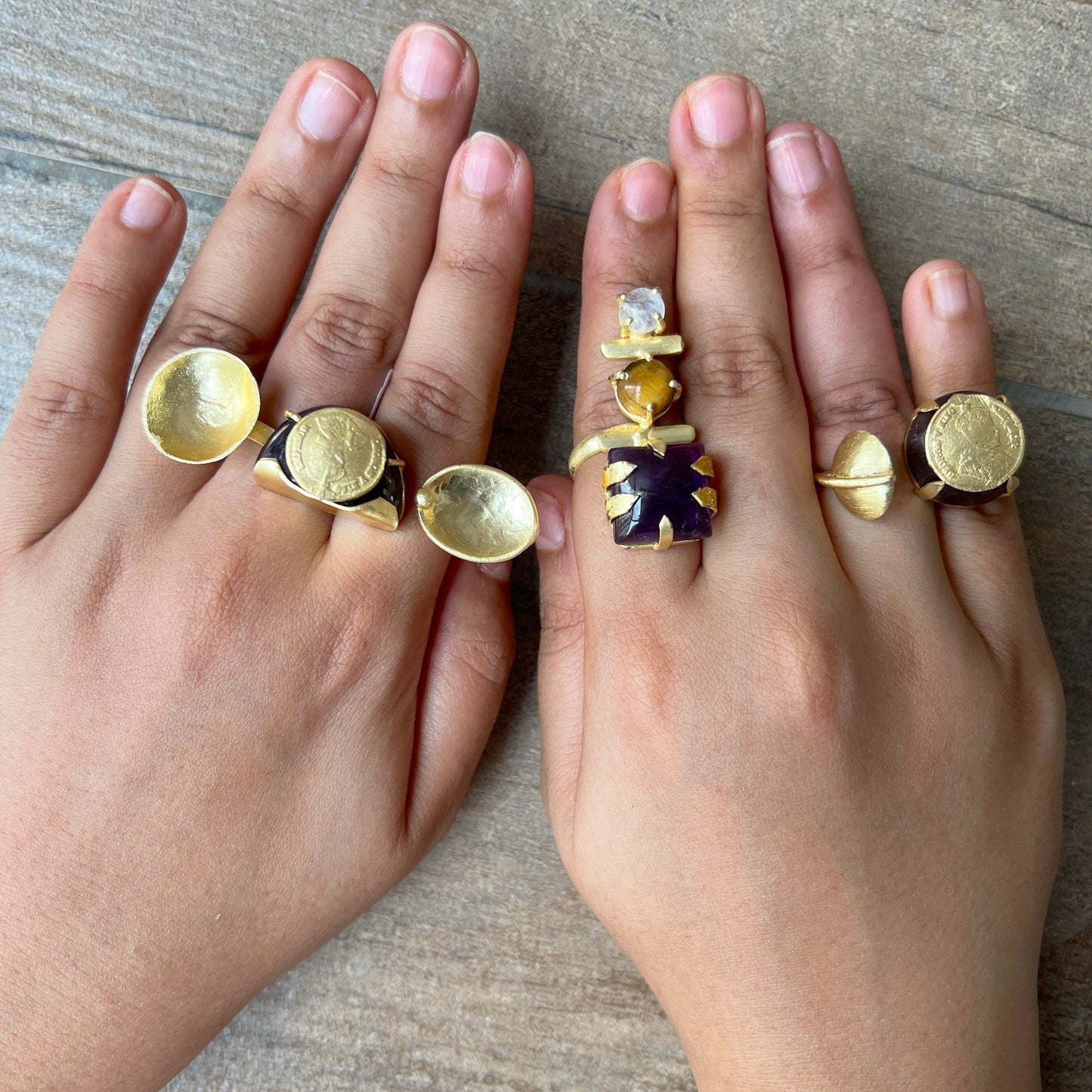 Purple Gold Chunky Cocktail Ring