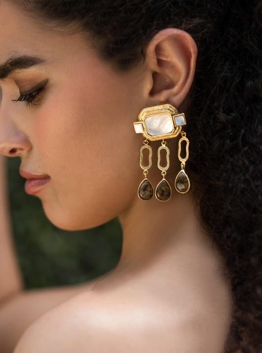 Pearl Labradorite Statement Earrings