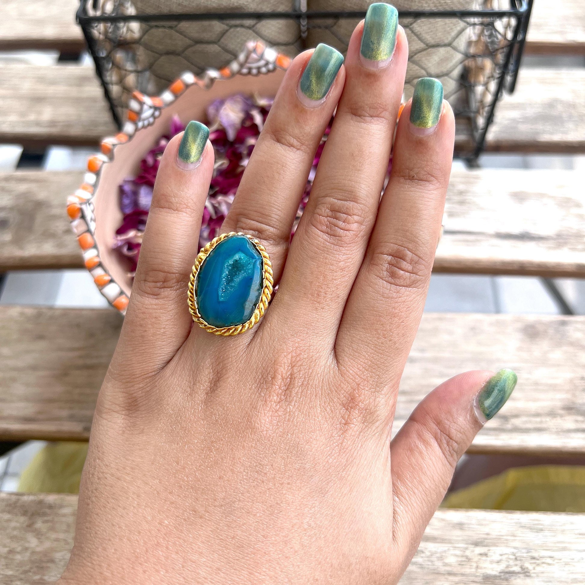 The Enache 2. Blue Geode Druzy Statement Cocktail Ring TheEnache