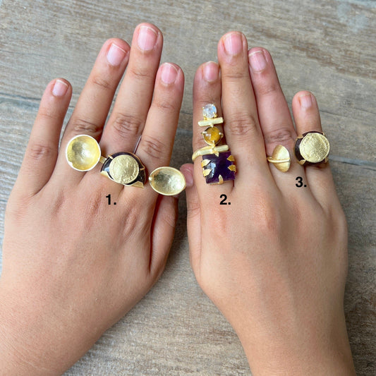 The Enache 2. Purple Gold Chunky Cocktail Ring TheEnache