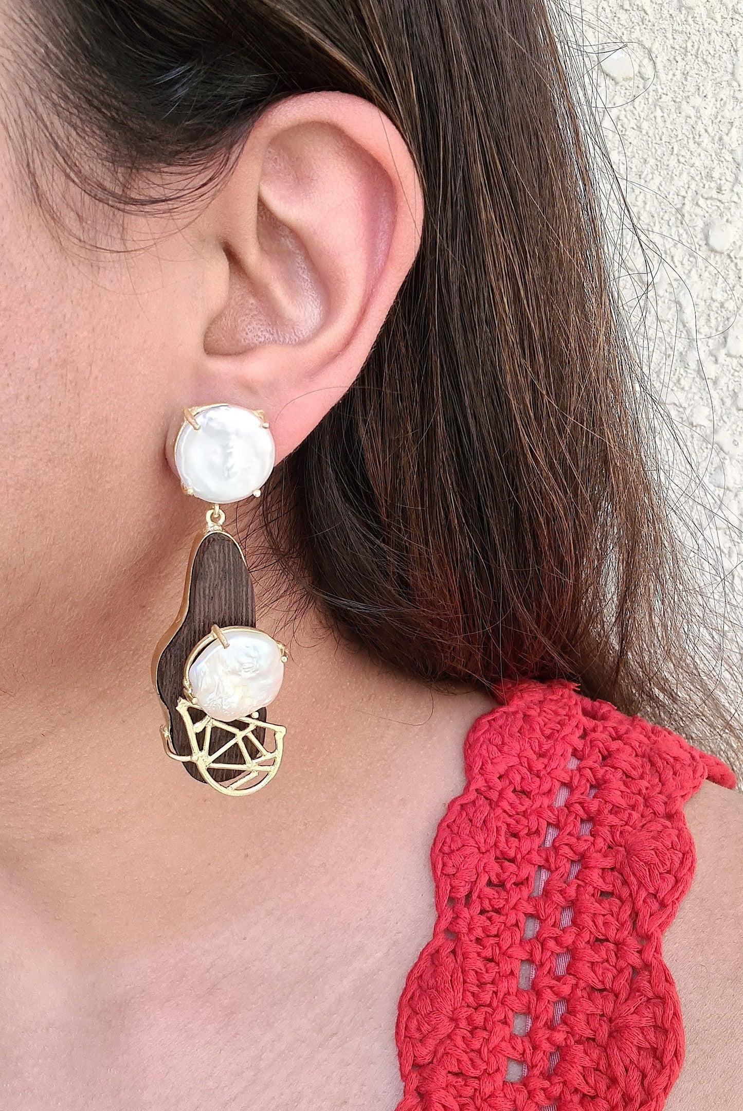 The Enache Baroque Pearl Wooden Earrings TheEnache