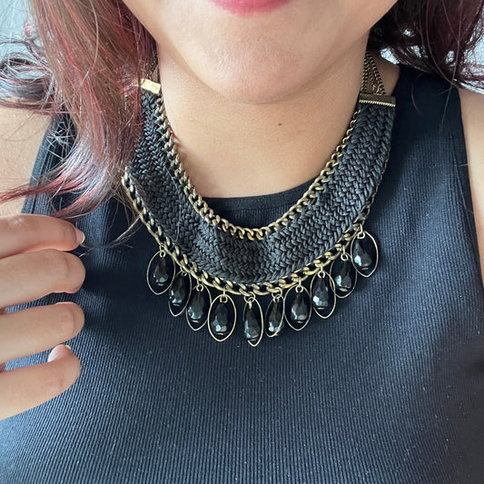The Enache Black Crochet Black Beaded Statement Bib Necklace TheEnache