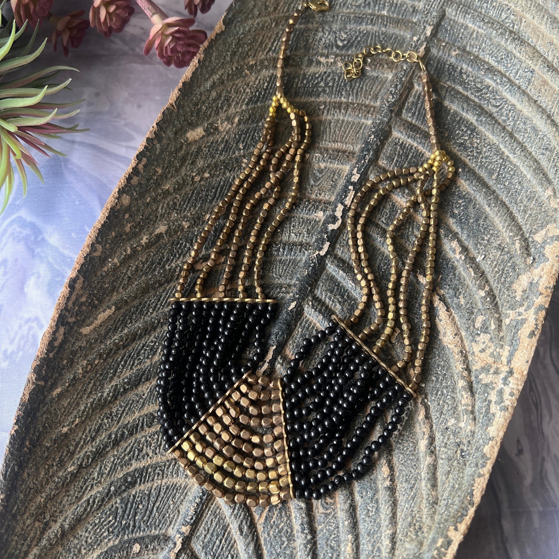 The Enache Black & Gold Bib Statement Beaded Necklaces TheEnache