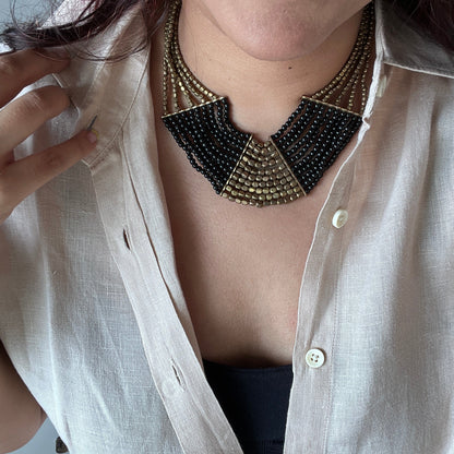 The Enache Black & Gold Bib Statement Beaded Necklaces TheEnache