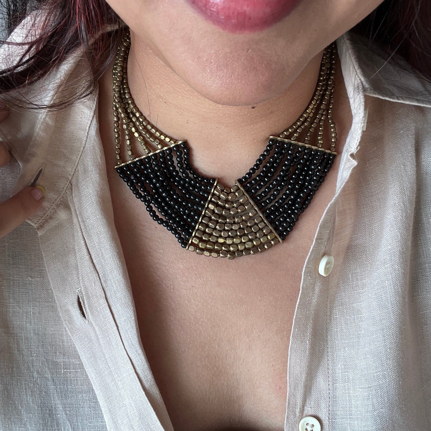 The Enache Black & Gold Bib Statement Beaded Necklaces TheEnache
