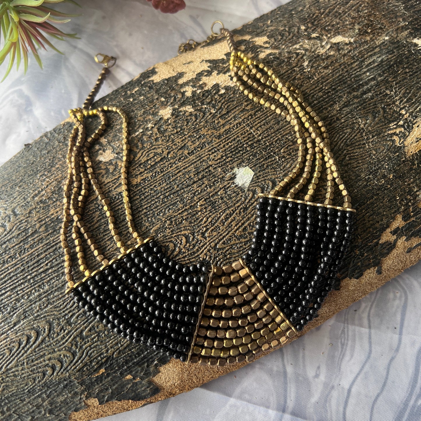The Enache Black & Gold Bib Statement Beaded Necklaces TheEnache