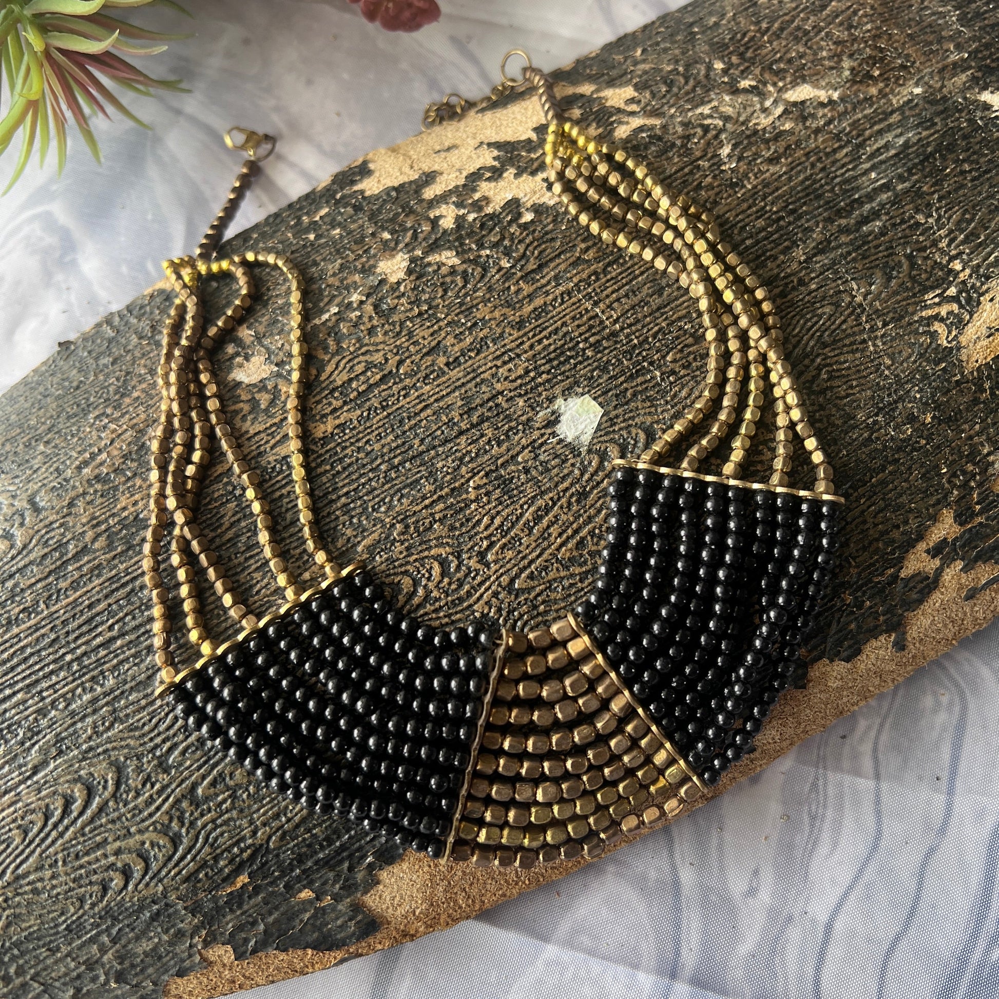The Enache Black & Gold Bib Statement Beaded Necklaces TheEnache