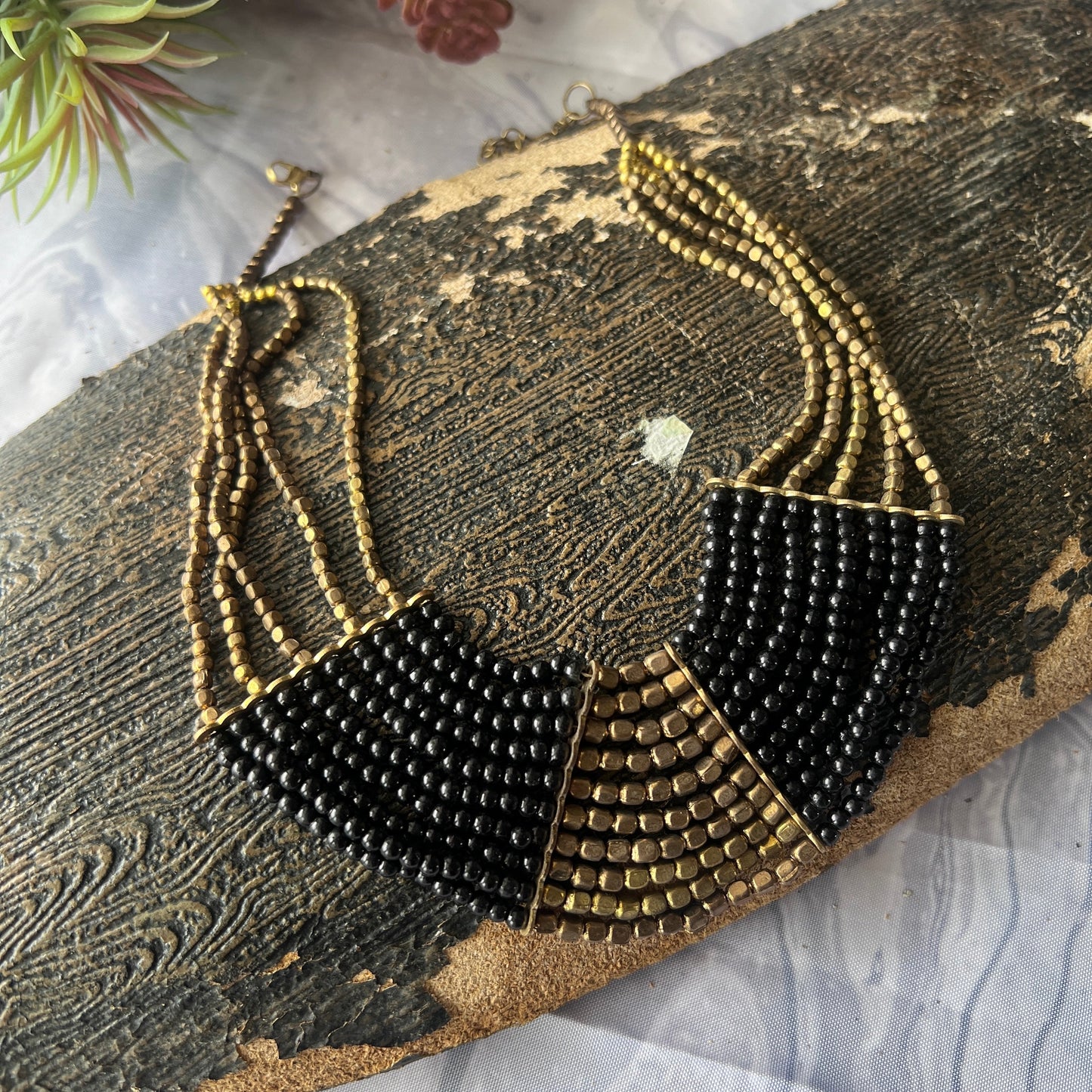 The Enache Black & Gold Bib Statement Beaded Necklaces TheEnache