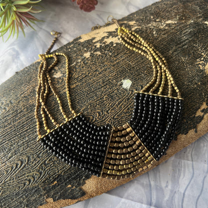 The Enache Black & Gold Bib Statement Beaded Necklaces TheEnache