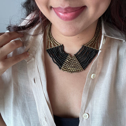 The Enache Black & Gold Bib Statement Beaded Necklaces TheEnache