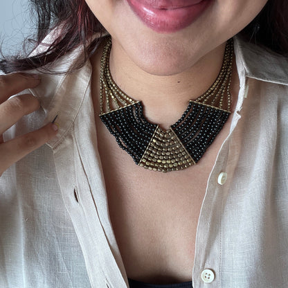 The Enache Black & Gold Bib Statement Beaded Necklaces TheEnache