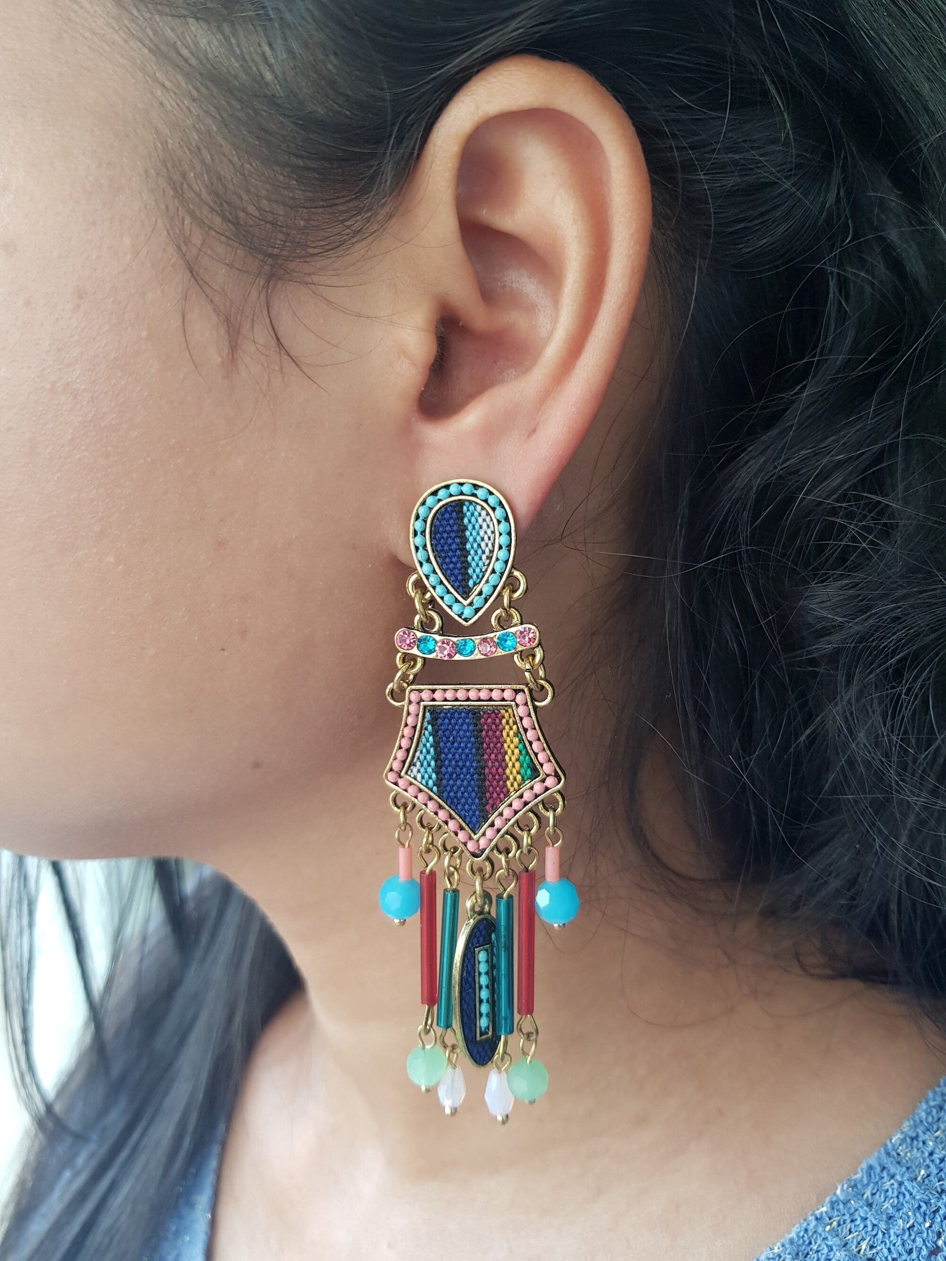 The Enache Blue Beaded Dangle Earrings TheEnache
