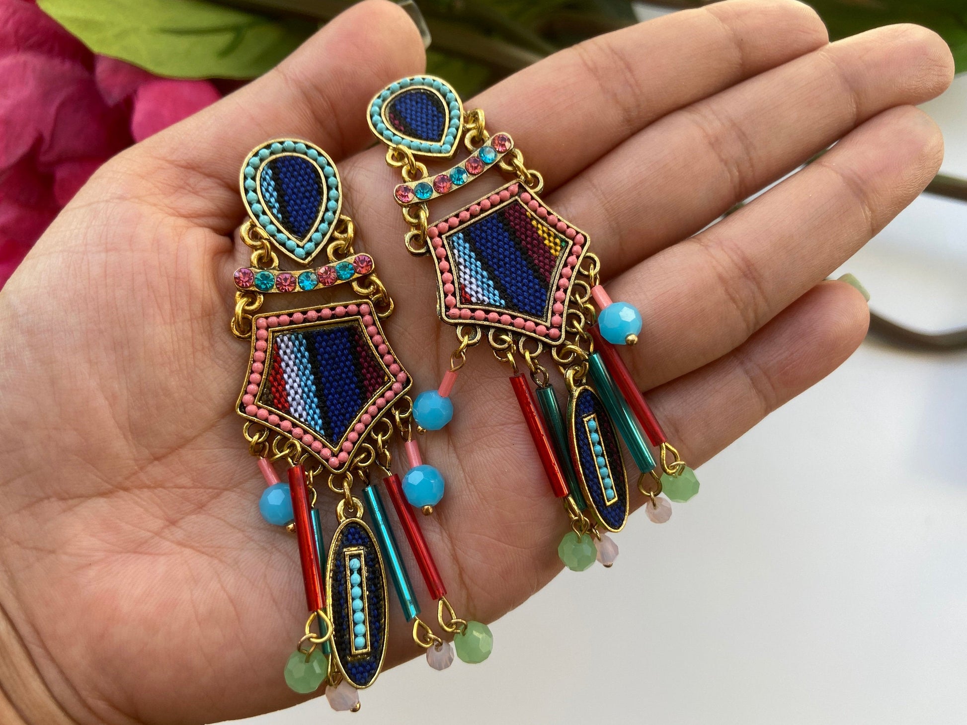 The Enache Blue Beaded Dangle Earrings TheEnache