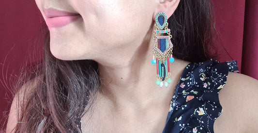 The Enache Blue Beaded Dangle Earrings TheEnache