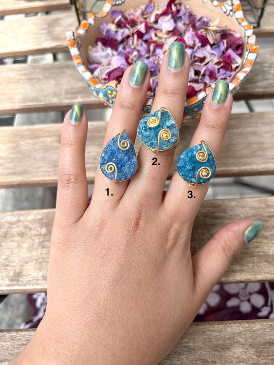 The Enache Blue Crystal Teardrop Ring TheEnache