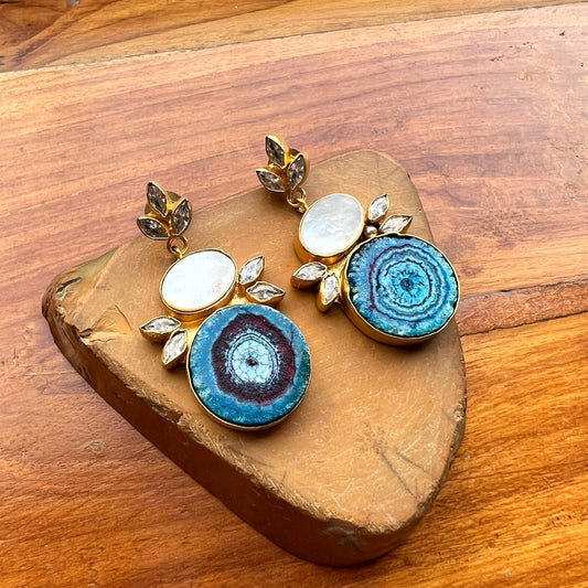 The Enache Blue Floral Agate Earrings TheEnache