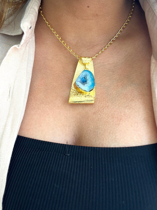 The Enache Blue Geode Pendant Necklace TheEnache