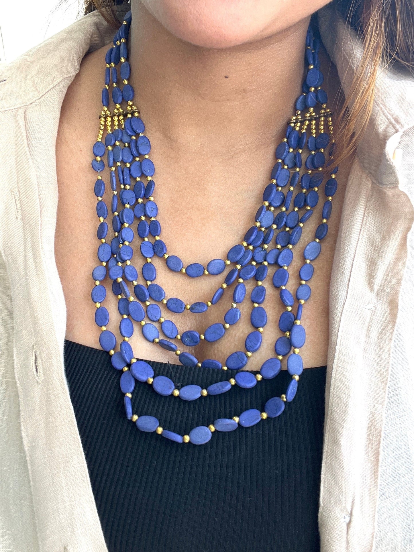 The Enache Blue Lapis Oval Beads Turquoise Necklace TheEnache