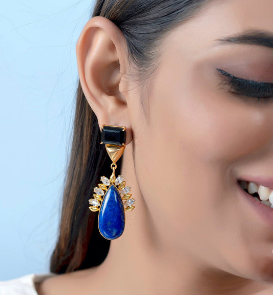 The Enache Blue Lapis Zircon Onyx Earrings TheEnache
