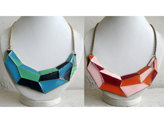 The Enache Blue/Orange Geometric Bib Necklace TheEnache