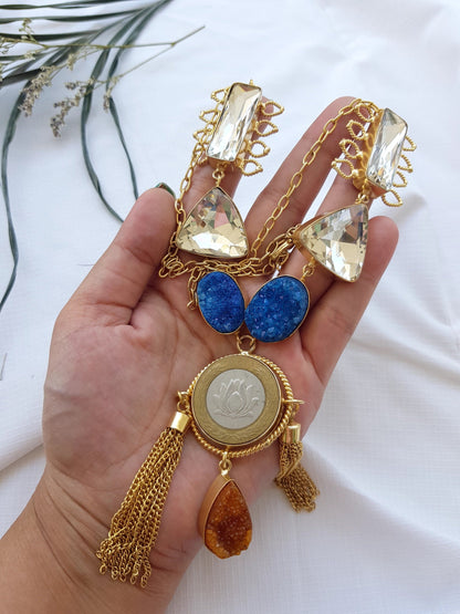 The Enache Blue Silver Coin Tassel Necklace TheEnache