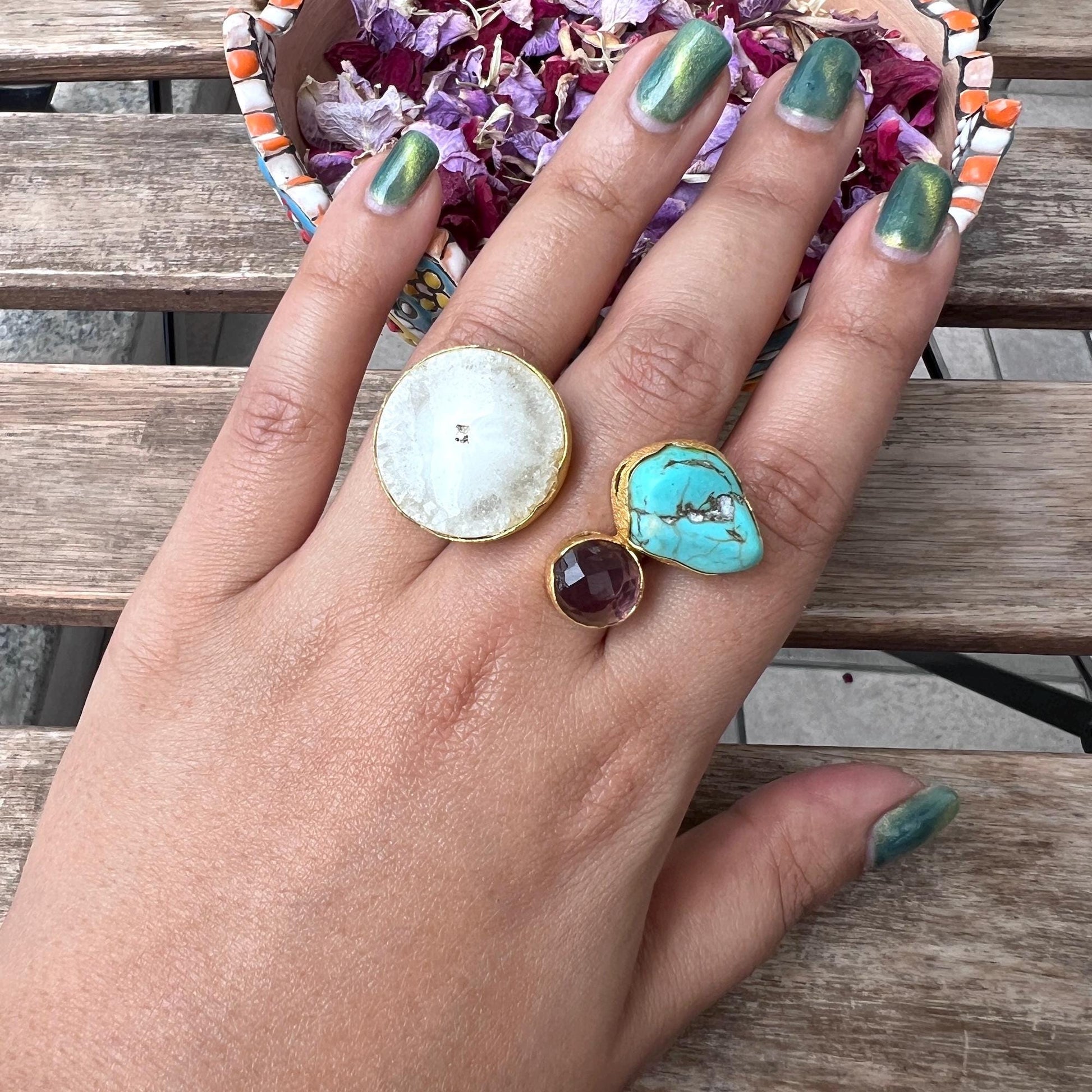 The Enache Blue White Agate Ring TheEnache