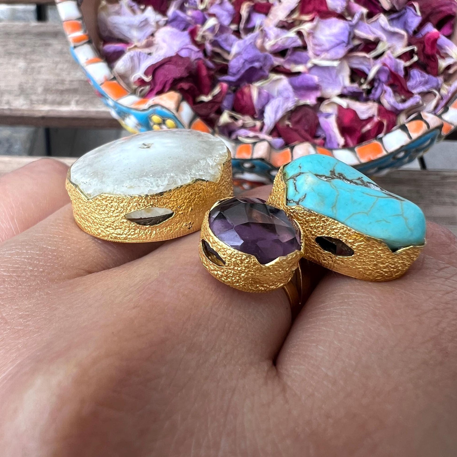 The Enache Blue White Agate Ring TheEnache