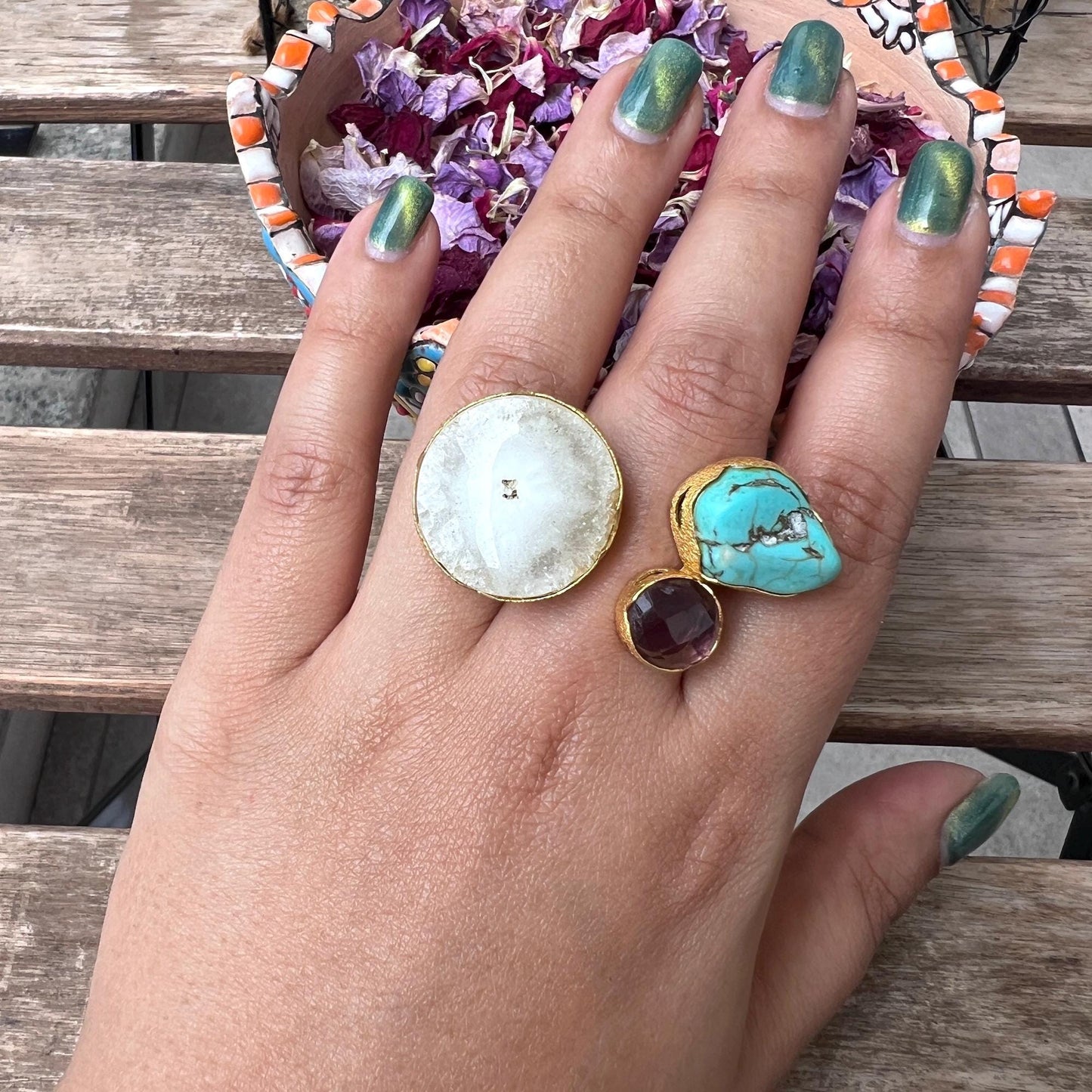 The Enache Blue White Agate Ring TheEnache