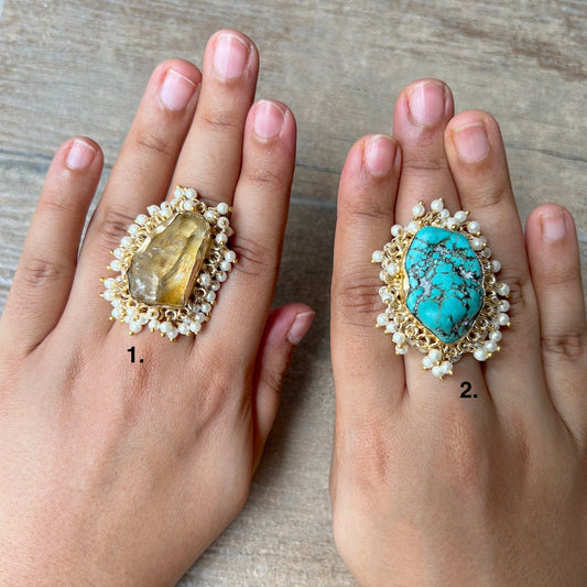 The Enache Chunky Citrine Turquoise Ring TheEnache