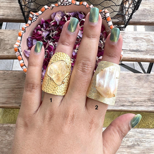 The Enache Citrine Hammered Gold Ring TheEnache