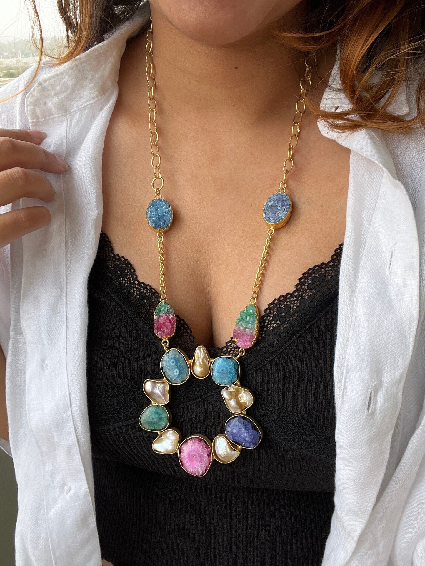 The Enache Colorful Druzy Pendant Necklace TheEnache