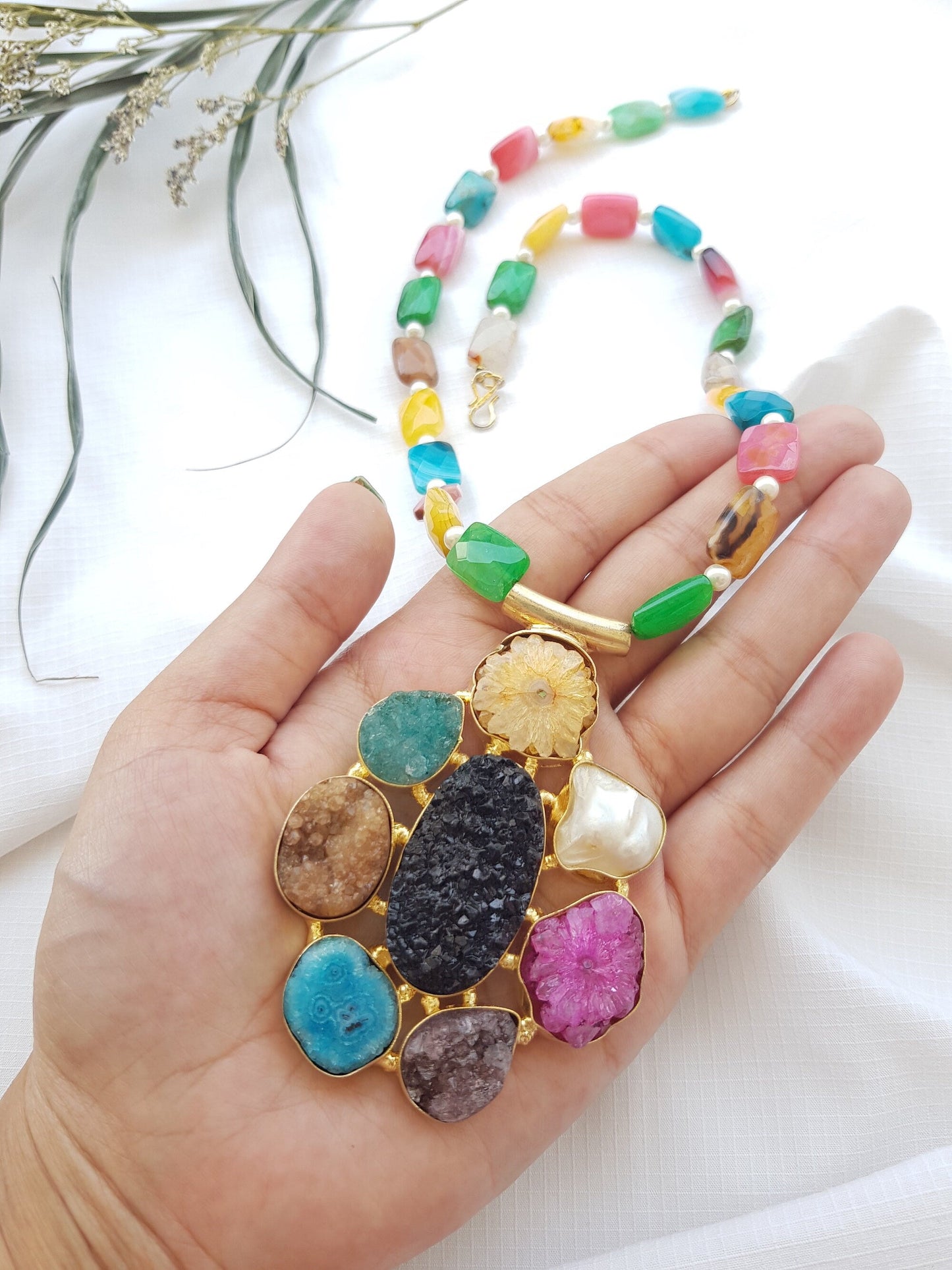 The Enache Colorful Necklace Colorful Druzy Pendant Necklace TheEnache