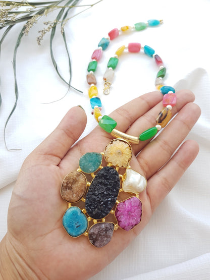 The Enache Colorful Necklace Colorful Druzy Pendant Necklace TheEnache