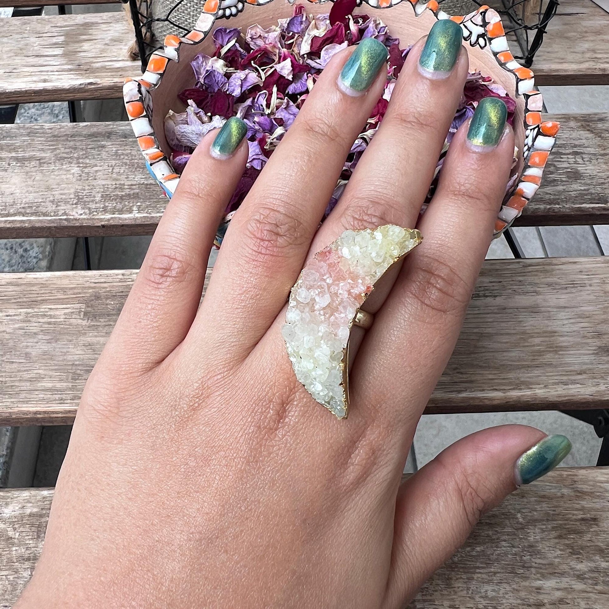 The Enache Crescent Moon Yellow Druzy Ring TheEnache