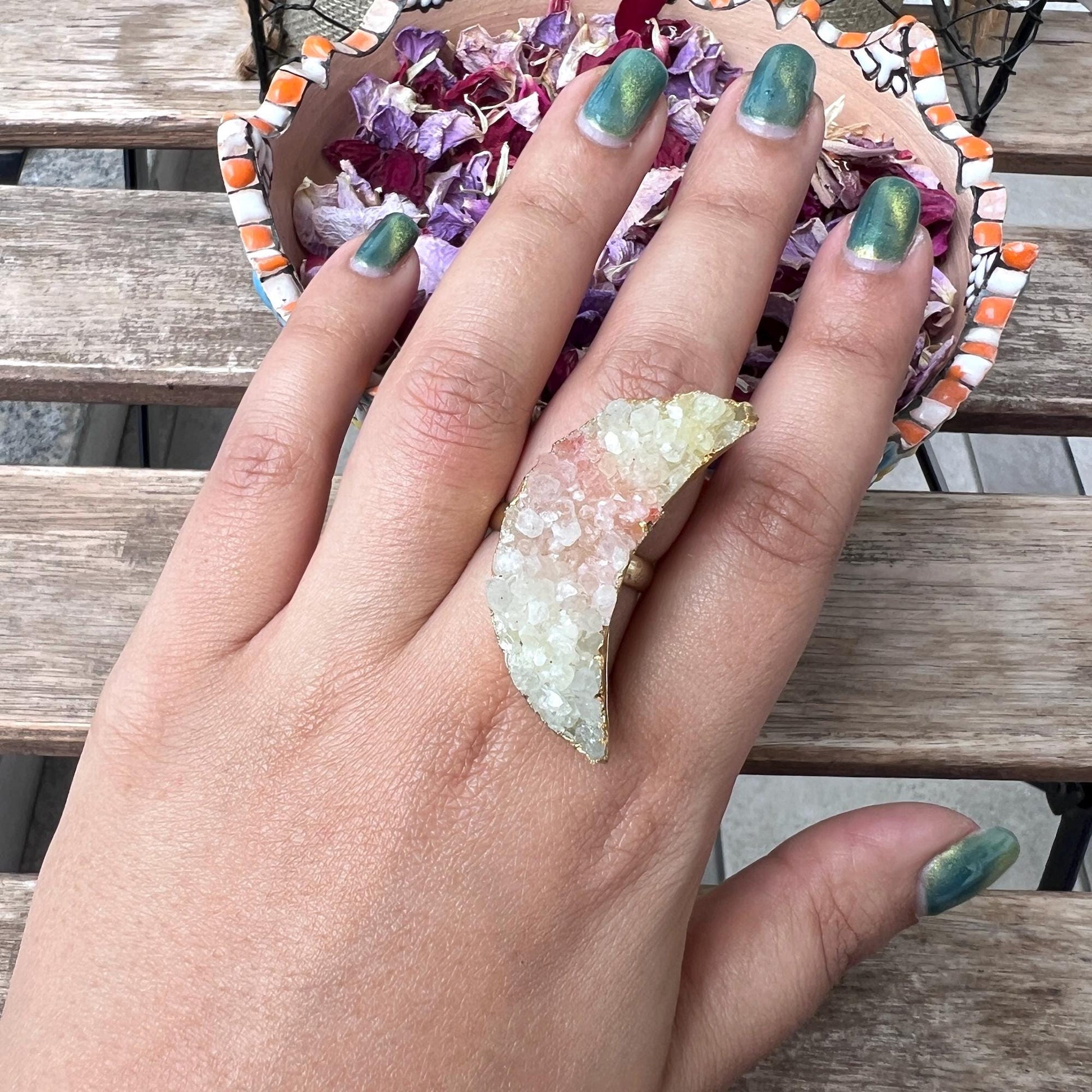 The Enache Crescent Moon Yellow Druzy Ring TheEnache