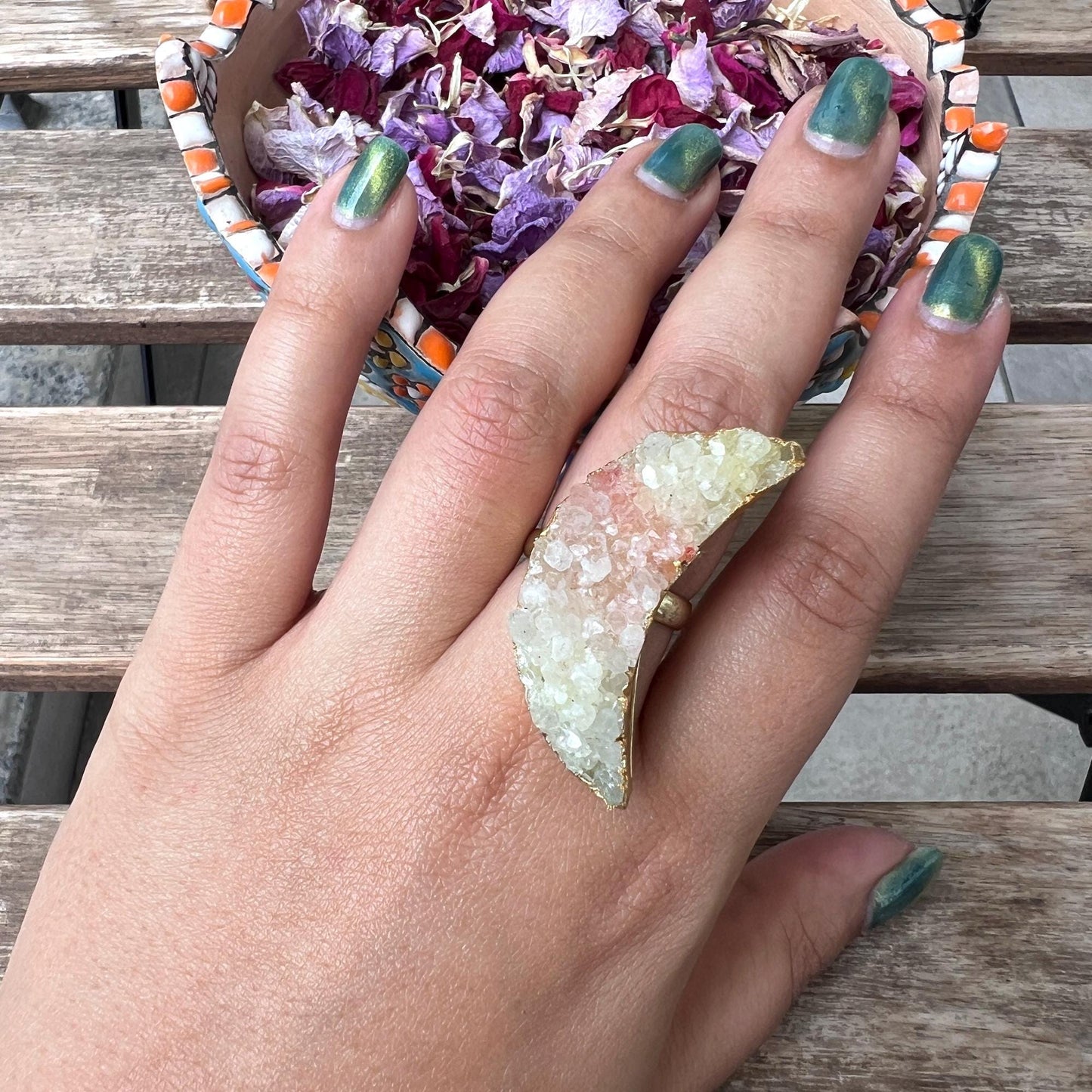 The Enache Crescent Moon Yellow Druzy Ring TheEnache