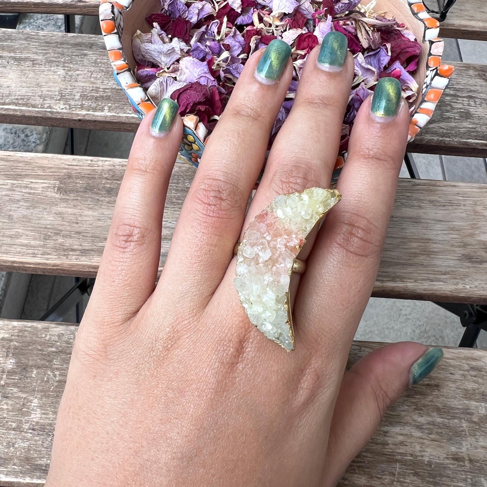 The Enache Crescent Moon Yellow Druzy Ring TheEnache