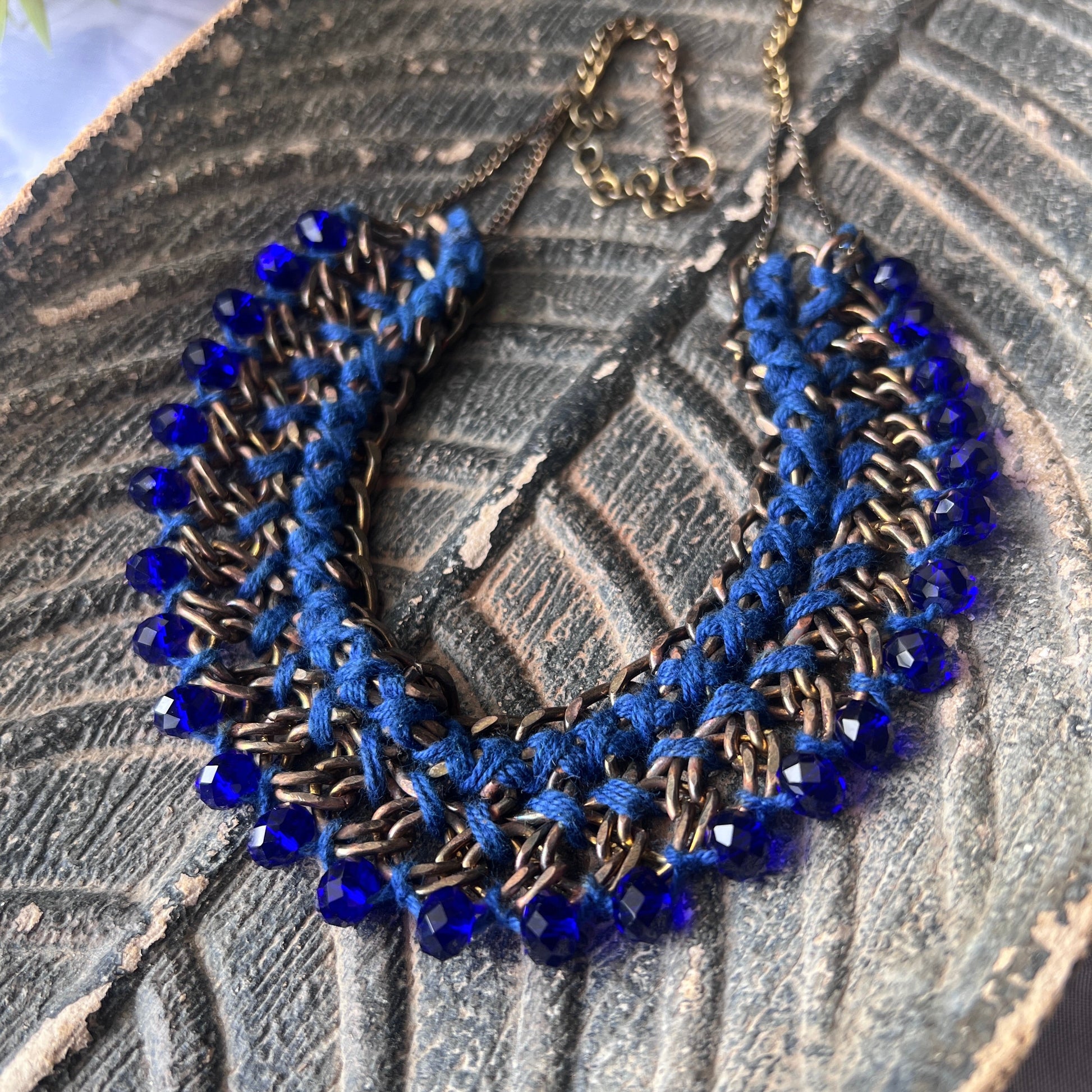 The Enache Dark Blue Crochet Beaded Statement Bib Necklace TheEnache