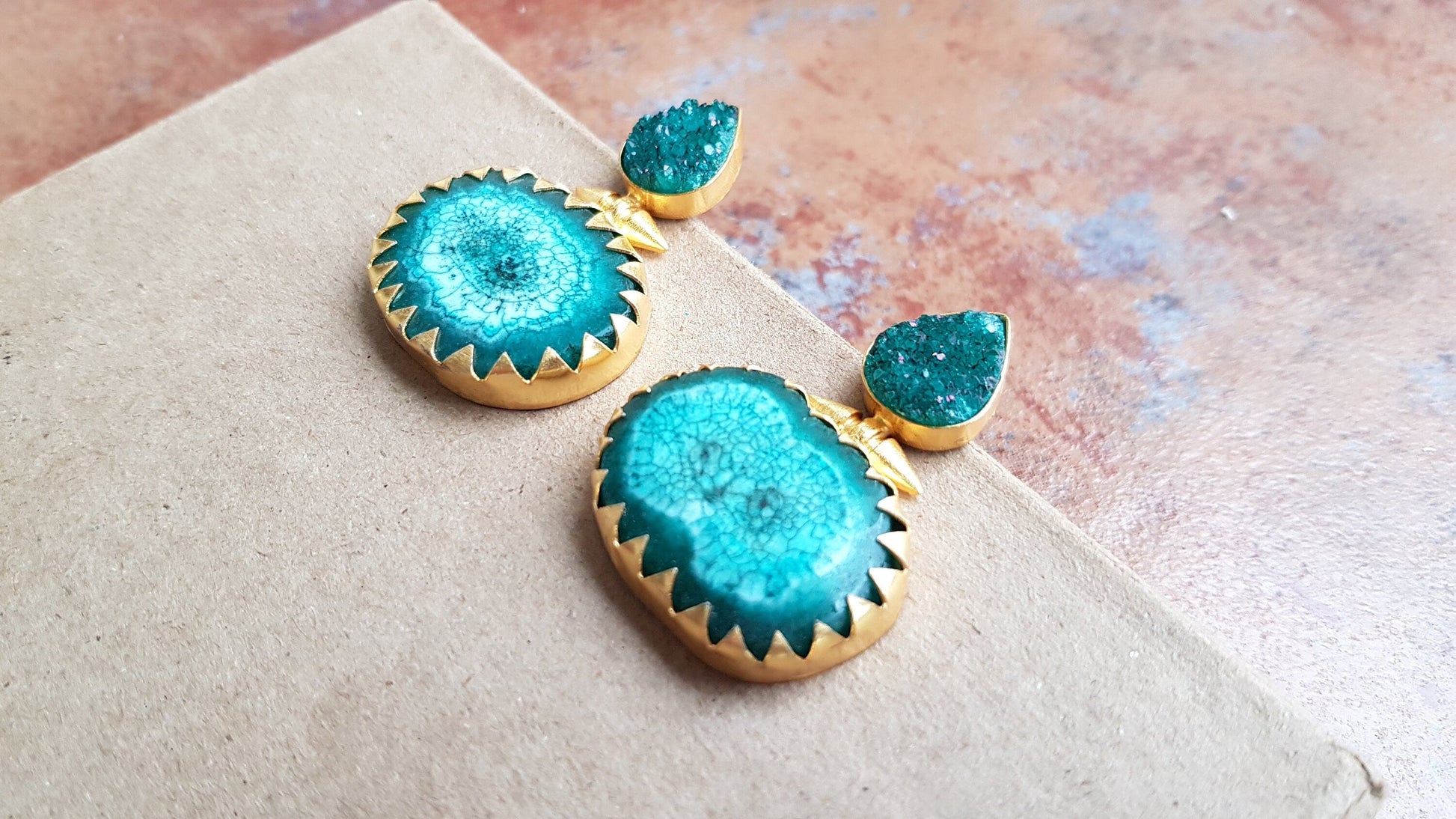 The Enache Dark Green Druzy Earrings TheEnache