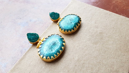 The Enache Dark Green Druzy Earrings TheEnache