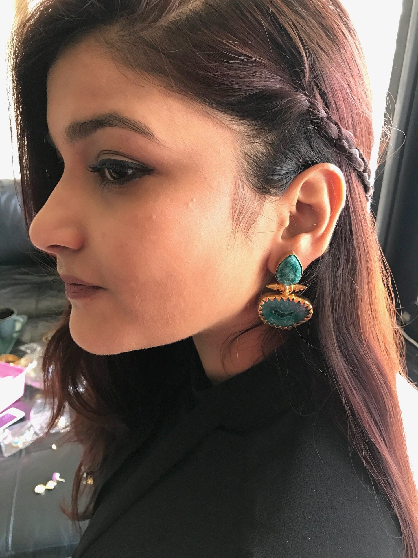 The Enache Dark Green Druzy Earrings TheEnache