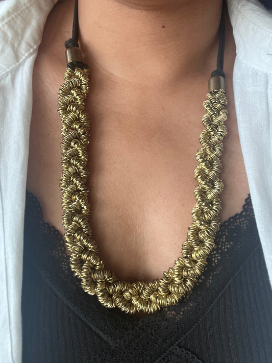 The Enache Gold Brass Braided Beaded Statement Necklace – Handcrafted Bold Boho Jewelry TheEnache