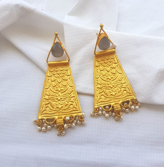 The Enache Gold Carved Indian Ethnic Statement Earrings TheEnache