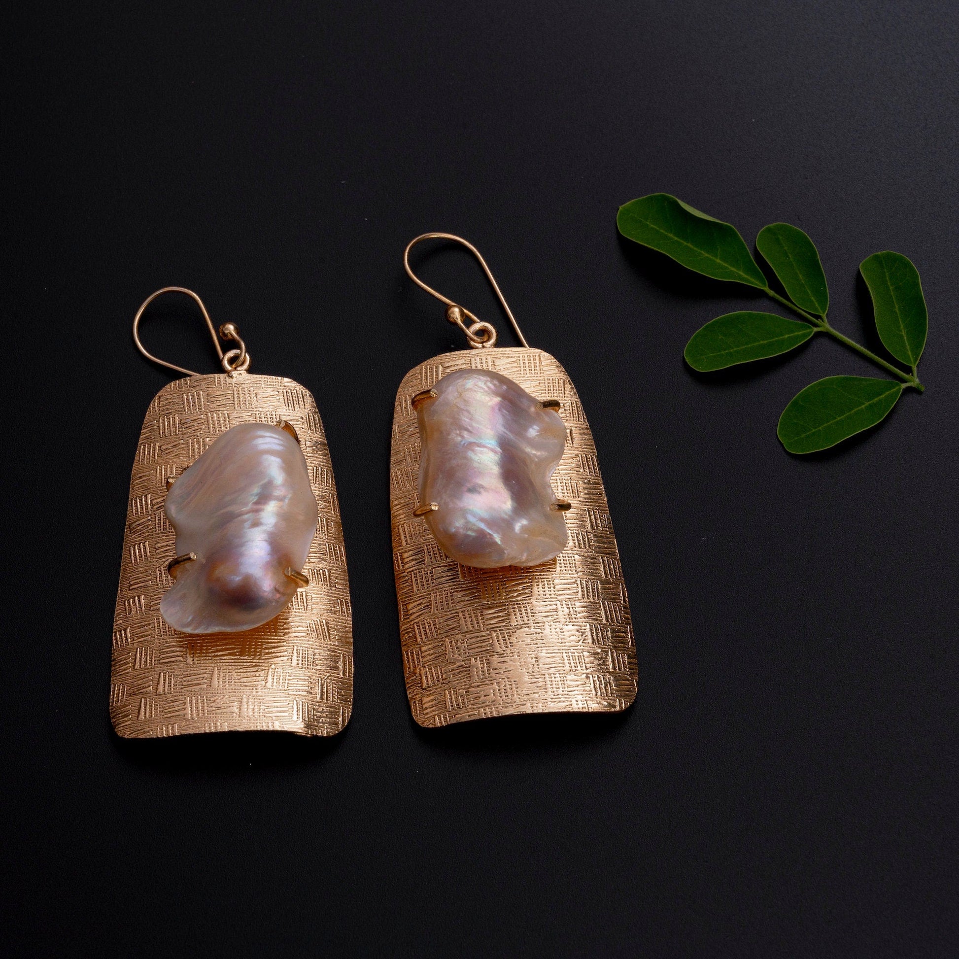The Enache Gold Hammered Pearl Earrings TheEnache