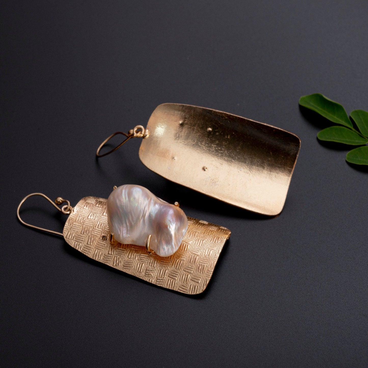 The Enache Gold Hammered Pearl Earrings TheEnache
