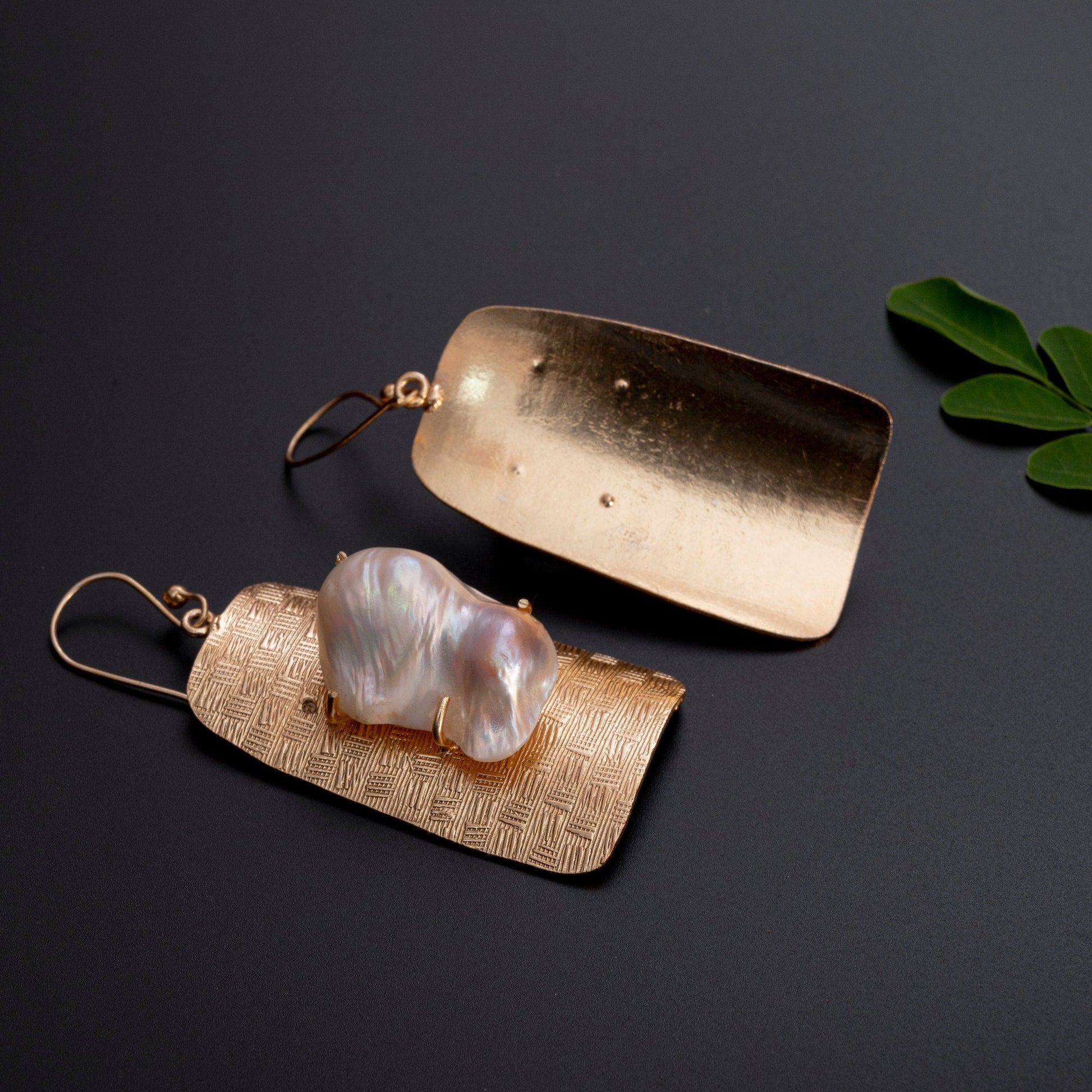 The Enache Gold Hammered Pearl Earrings TheEnache
