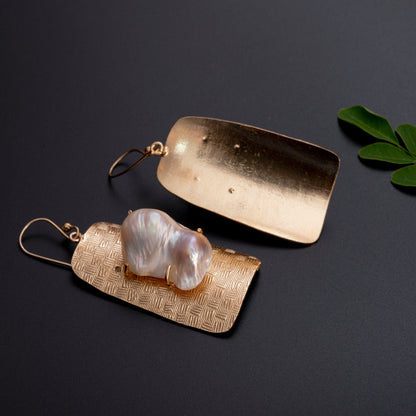 The Enache Gold Hammered Pearl Earrings TheEnache