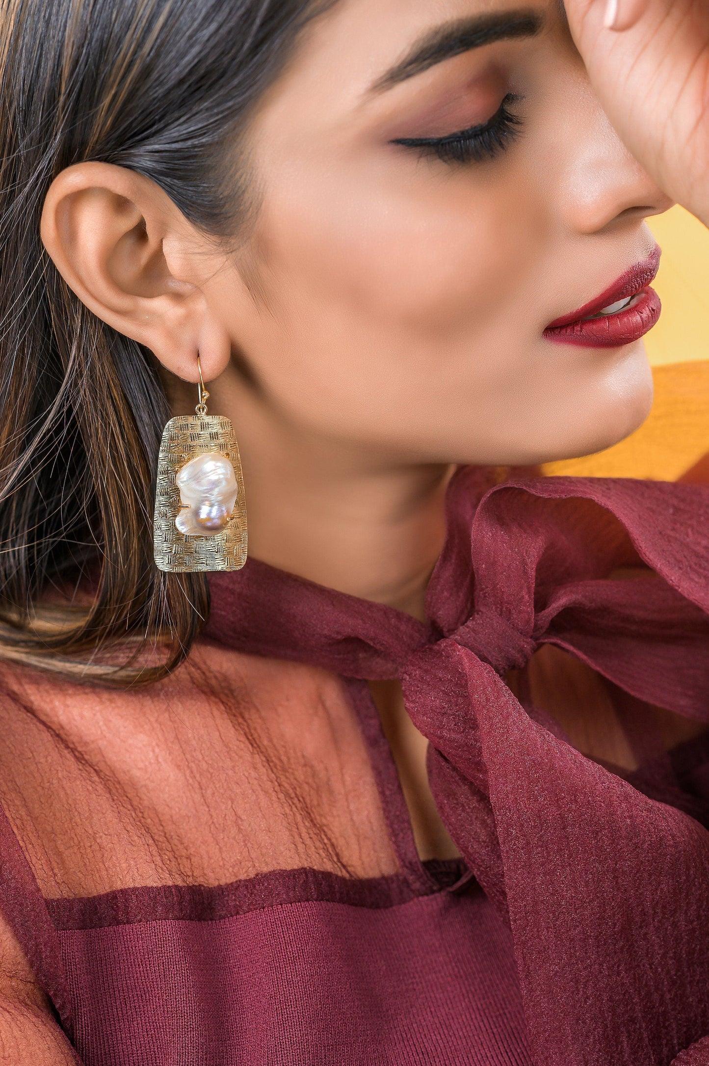 The Enache Gold Hammered Pearl Earrings TheEnache