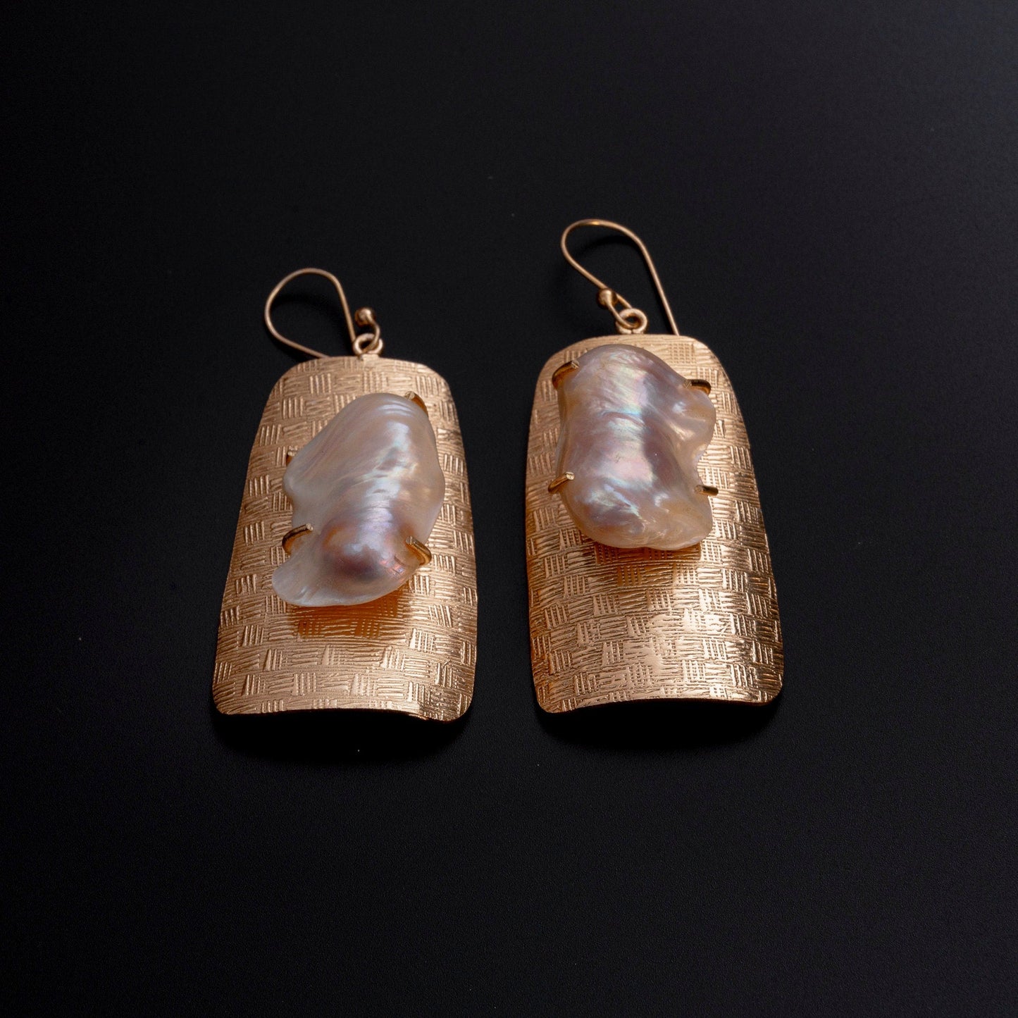 The Enache Gold Hammered Pearl Earrings TheEnache