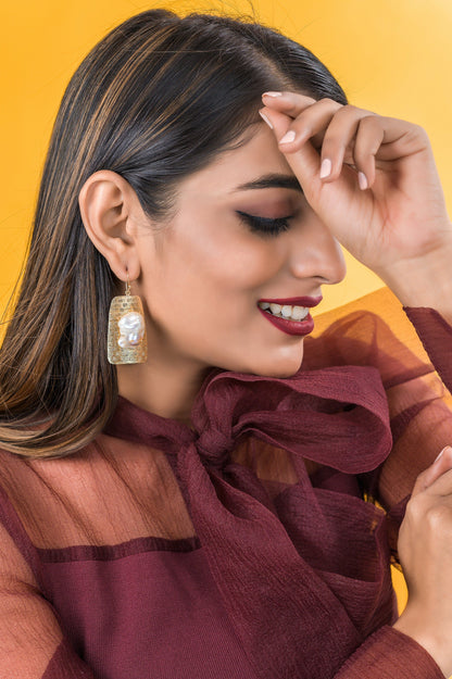 The Enache Gold Hammered Pearl Earrings TheEnache